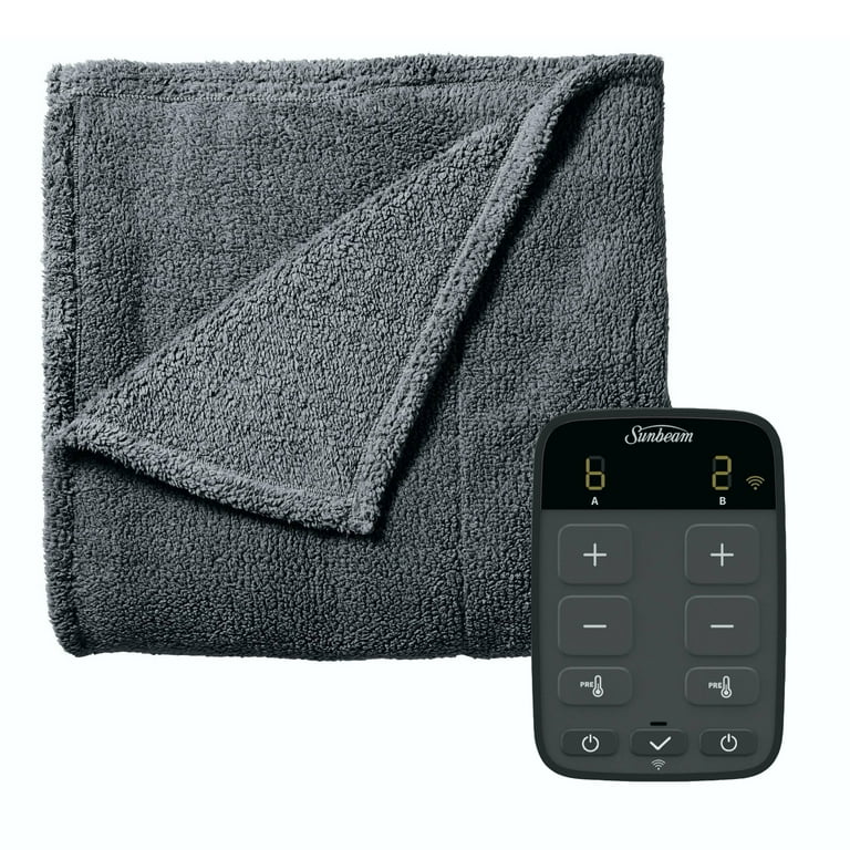 Sunbeam King Size Electric Heated Blanket with Dual Controllers Wi Fi Connected Cozy Plush in Slate Walmart