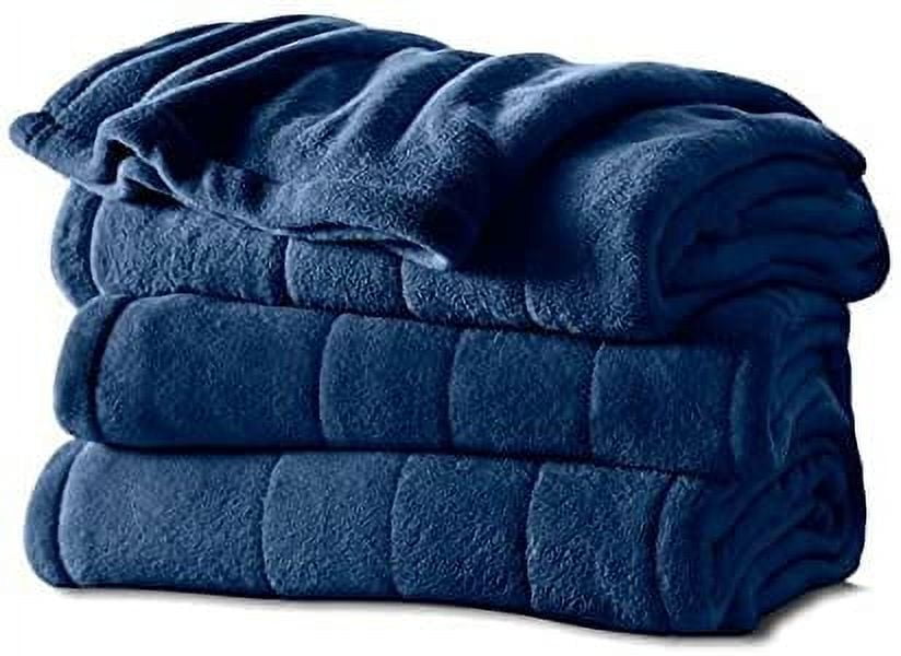 Sunbeam King Velvetplush Electric Heated Blanket 10 Heat Settings Preheat Feature 2 Digital Controllers Blue