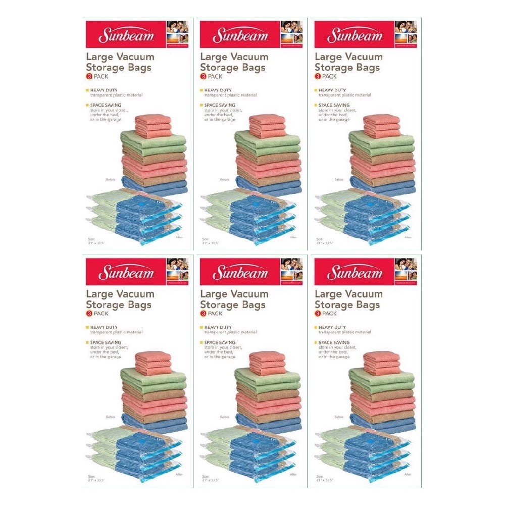 Sunbeam Large Vacuum Storage Bags Heavy Duty Plastic 3 Count Clear, 6