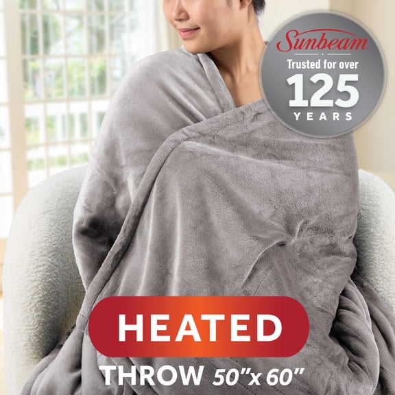 Sunbeam Heated Throw Blanket Velvet/Sherpa Hand/Foot Pocket Light Marble 4 Heat 50x60