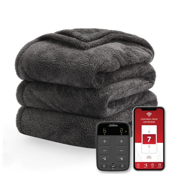 Sunbeam Loftec Wi-Fi Connected Electric Heated Blanket, Slate, Queen
