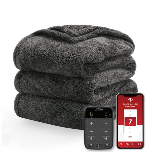 Sunbeam Loftec WiFi Connected Electric Heated Blanket, Slate Gray