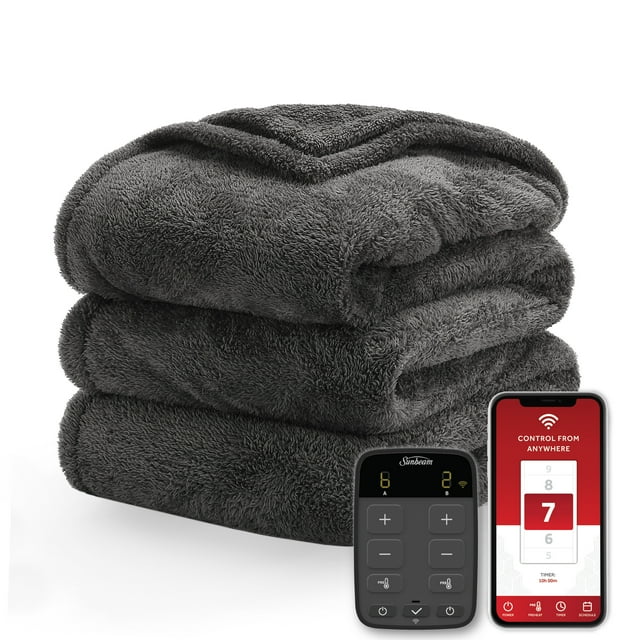 Sunbeam Loftec WiFi Connected Electric Heated Blanket, Slate Gray