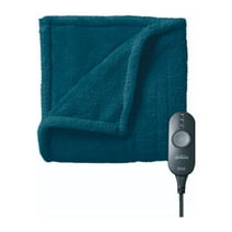 Sunbeam Microplush Comfy Toes Electric Heated Throw Blanket Foot Pocket Legion Blue