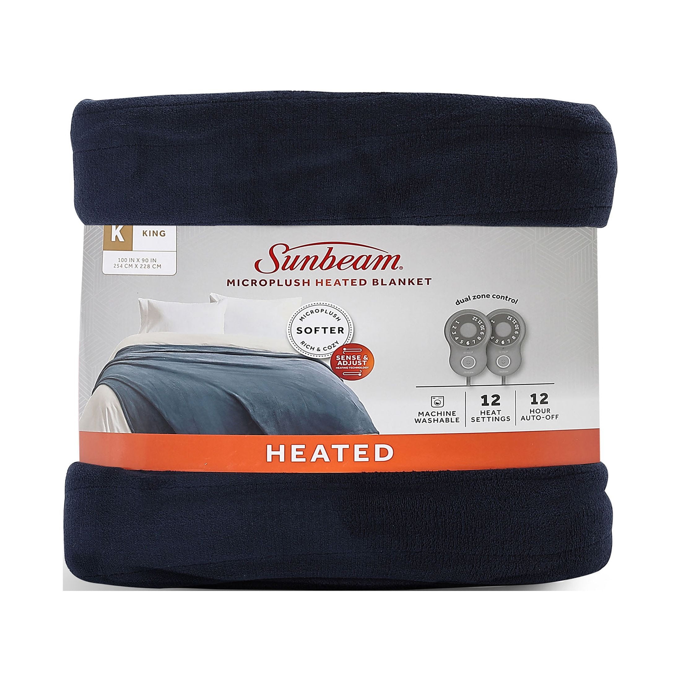 Sunbeam Microplush Electric Heated Blanket, Poseidon Blue, King ...