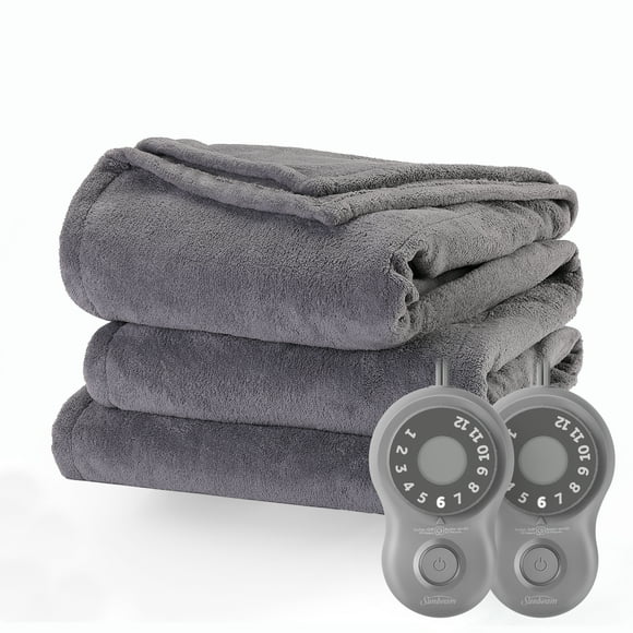 Sunbeam Microplush Electric Heated Blanket, Ultimate Gray, Queen