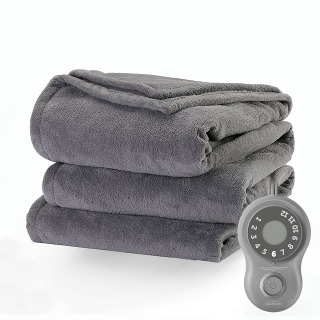 Sunbeam Microplush Electric Heated Blanket, Ultimate Gray, Twin