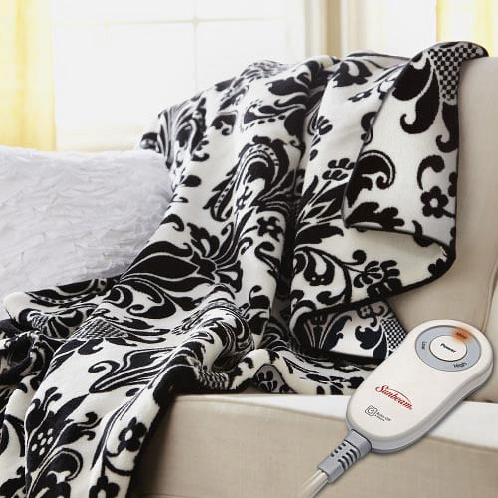 Sunbeam Microplush Electric Heated Throw Blanket Ivory Whisper