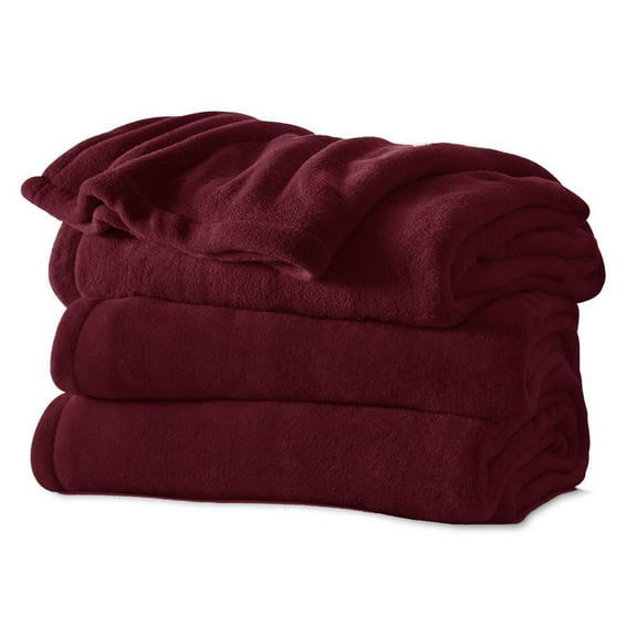Sunbeam Microplush Electric Heated Warming Throw Blanket Garnet