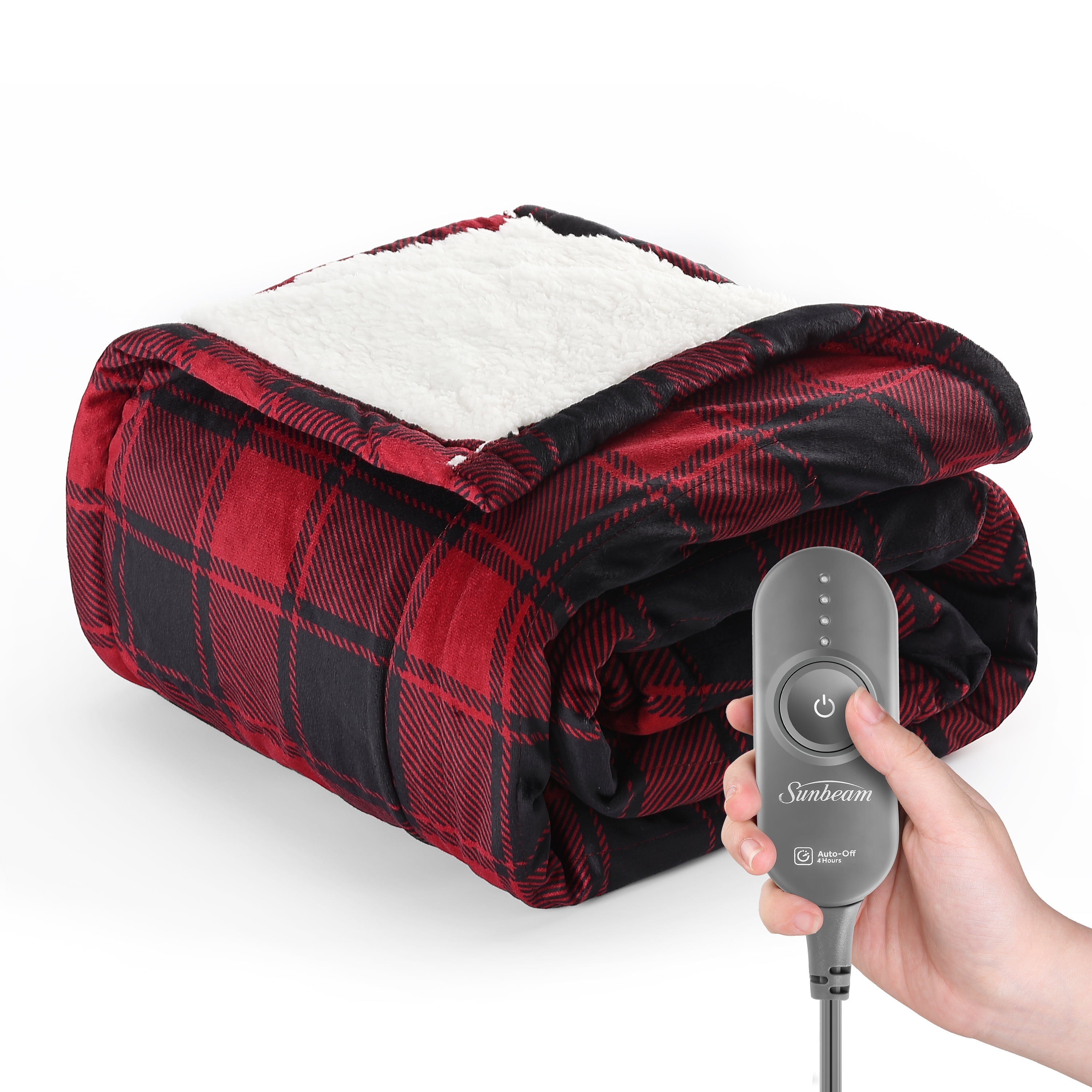 Sunbeam Microplush Sherpa Electric Heated Throw Blanket, Red and Black