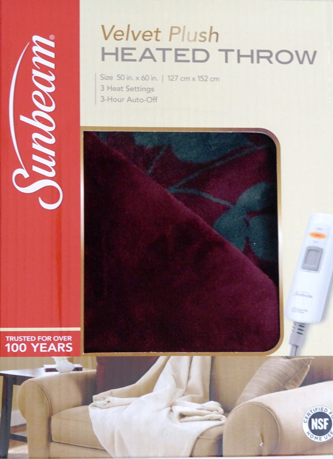 Sunbeam Microplush Throw Camelot Cuddler Electric Heated Warming