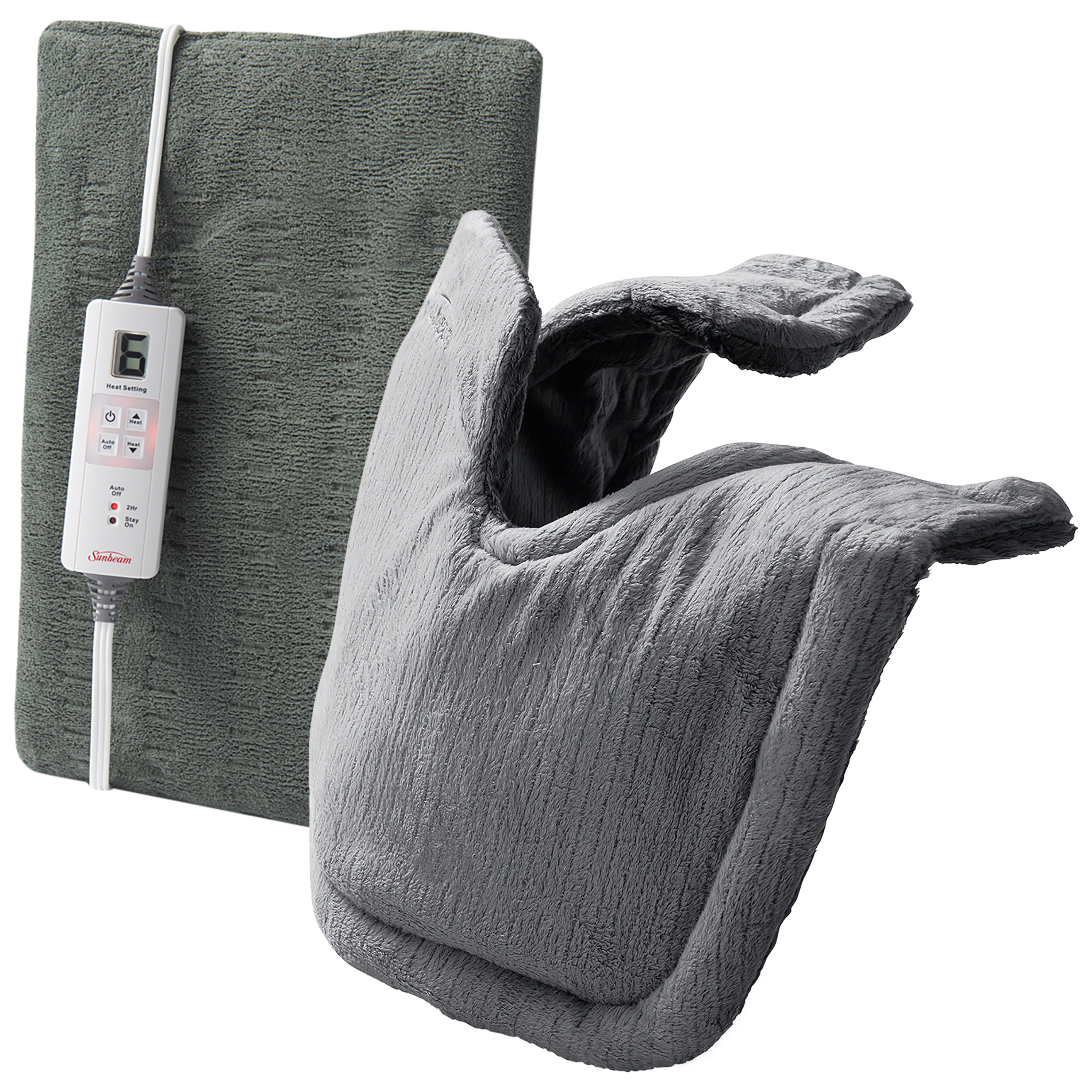 Sunbeam Neck Shoulder Wrap (Gray) and King Heating Pad (Green) Bundle
