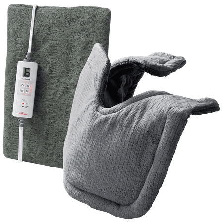 Sunbeam Neck Shoulder Wrap (Gray) and King Heating Pad (Green) Bundle