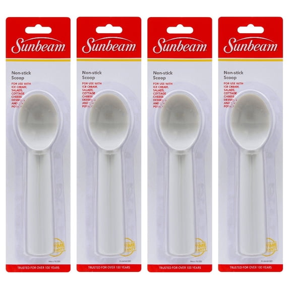 Sunbeam Non Stick Ice Cream Spoon Scoop Plastic White, 4 Pack