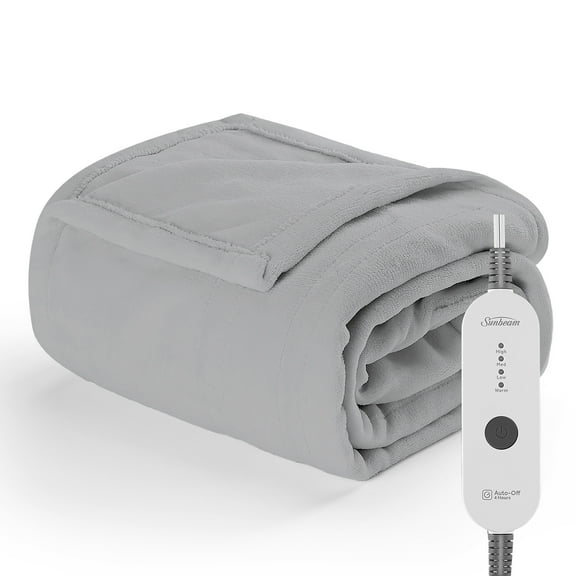 Sunbeam Nordic Premium Electric Heated Throw Blanket with 4 Heat Settings Controller, 4-Hour Auto Shut-Off, Overheat Protection UL Certified (50" x 60", Blue) (Grey)