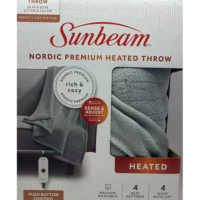 Sunbeam Nordic Premium Electric Heated Throw Blanket with 4 Heat Settings Controller, 4Hour