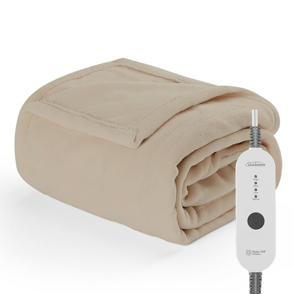 Sunbeam Nordic Premium Electric Heated Throw Blanket with 4 Heat Settings Controller, 4-Hour Auto Shut-Off, Overheat Protection UL Certified (50" x 60") (Mushroom Beige)