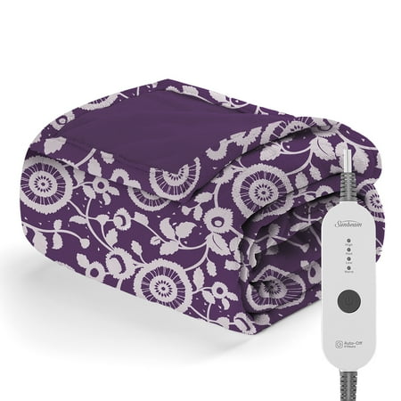 Sunbeam Nordic Premium Electric Heated Throw Blanket with 4 Heat Settings Controller, 4-Hour Auto Shut-Off, Overheat Protection UL Certified (50" x 60") (Purple Floral)