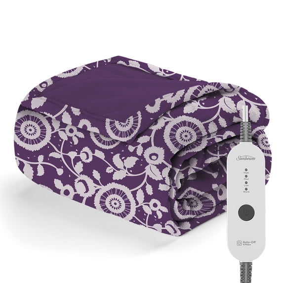 Sunbeam Nordic Premium Electric Heated Throw Blanket with 4 Heat Settings Controller, 4-Hour Auto Shut-Off, Overheat Protection UL Certified (50" x 60") (Purple Floral)