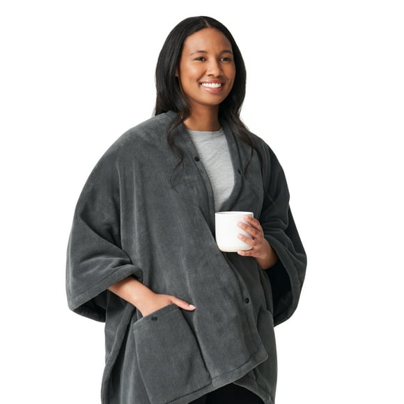 Sunbeam On-The-Go Cordless Heated Throw, Slate Microplush, 50" x 60", 4 Heat Settings, Fast Heating, Embedded Control, Machine Washable, Great for Relaxing on the Couch, Bed or while On-The-Go