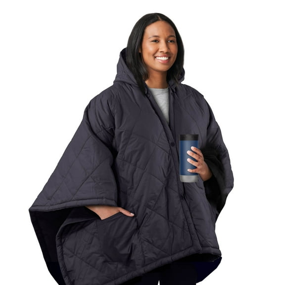 Sunbeam On-The-Go Outdoor Throw Charcoal Nylon Microplush, 4 Heat Settings, Cordless Heated Blanket, 50" x 60"