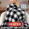 thumbnail image 1 of Sunbeam Electric Heated Throw Blanket Black Plaid Microplush Faux Shearling 4 Heat Settings 60x80, 1 of 11