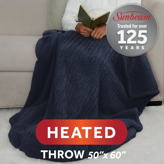Sunbeam LoftTec Heated Throw Blanket Foot Pocket 3 Heat Settings 3-Hour Auto Off 50"x60"