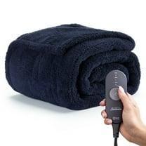 Sunbeam Poseidon Lofttec Foot Pocket Electric Heated Throw, 50" x 60", 3 Heat Settings, Fast Heating, Warming Throws with Auto-Shut Off, Machine Washable