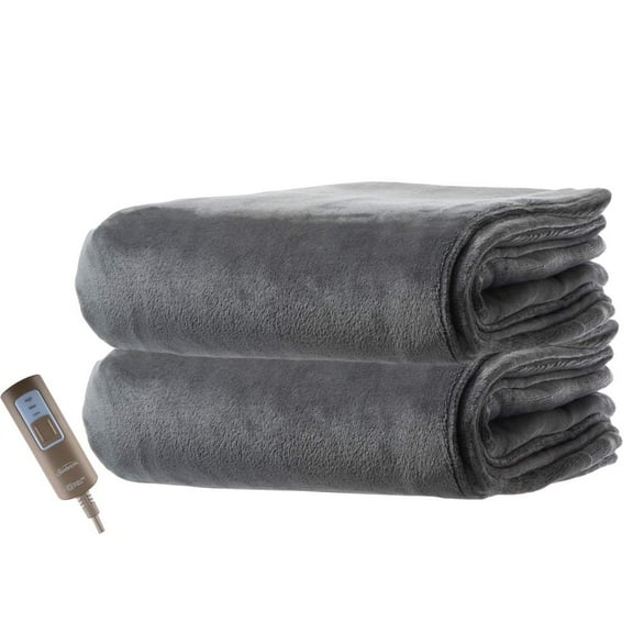 Sunbeam Premium Soft Electric Heated Throw Blanket Velveteen Plush, Washable with 3 Heat Settings and Auto Shut-Off, (Steel Gray)