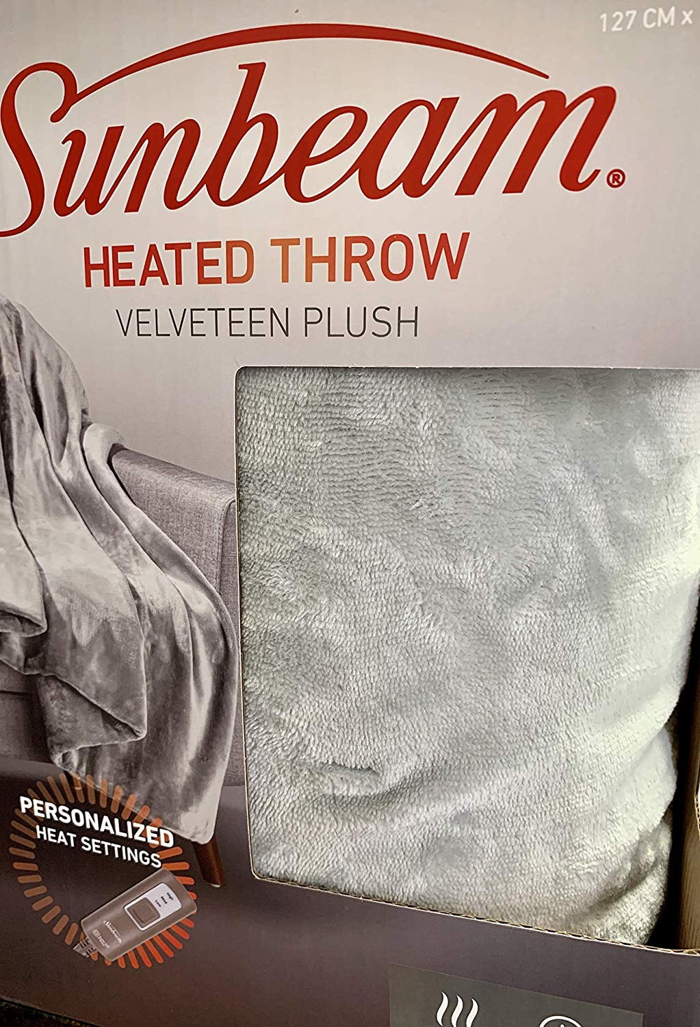 Sunbeam Premium Soft Velveteen Electric Heated Blanket, Light Gray, 50 in x 60 in