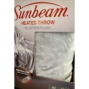 Sunbeam Premium Soft Velveteen Electric Heated Blanket, Light Gray, 50 in x 60 in