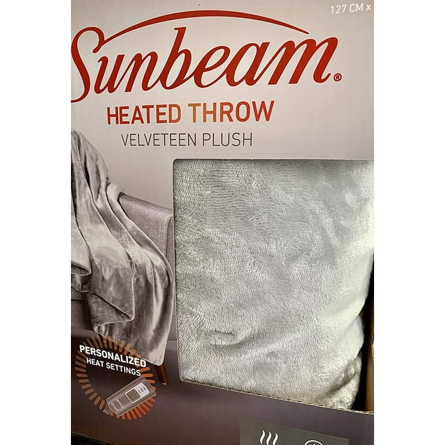 Sunbeam Premium Soft Velveteen Electric Heated Blanket Throw 50" x 60