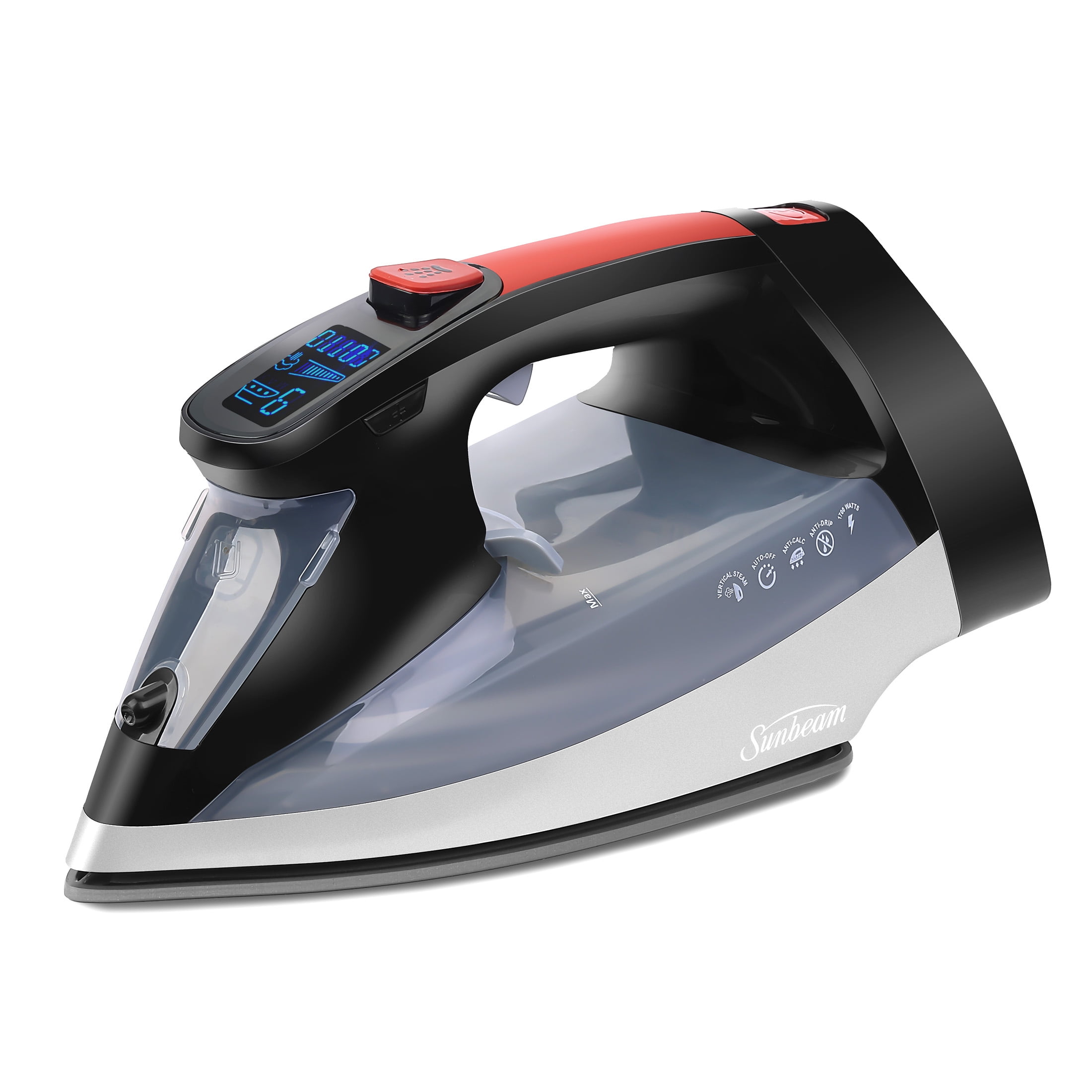 Sunbeam 1700W Steam Iron, 8' Retractable Cord, Variable Temperature Select,  Non-Stick Soleplate, Dual Spray Mist, Horizontal or Vertical Shot of Steam