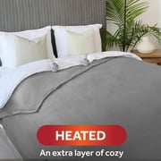 Sunbeam Queen Blanket Grey Fleece, 12 Heat Settings, 12-Hour Auto Shut-Off, Electric Heated Blanket with Controller, 90" x 84"