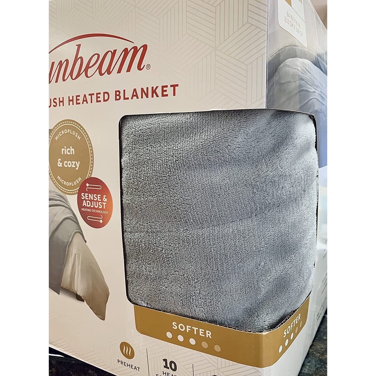 Sunbeam Queen Microplush Heated Warming Blanket Queen Light Gray Like
