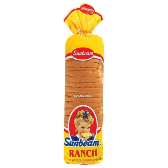 Sunbeam Ranch Bread, 22 oz, Plain Solid White Bread, Bag