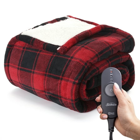 Sunbeam Red Microplush Sherpa Heated Throw, 50” x 60”