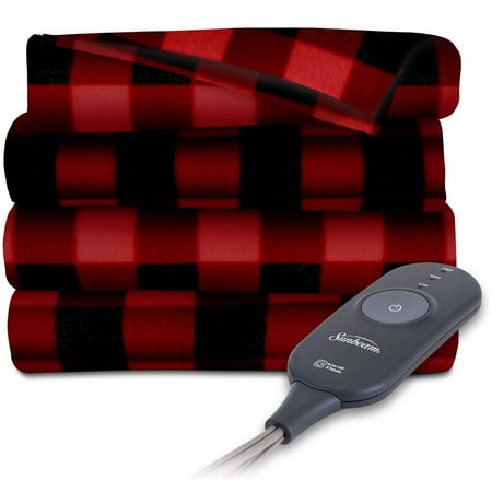 Sunbeam Red and Black Plaid Polyester Fleece Electric Blanket, Throw