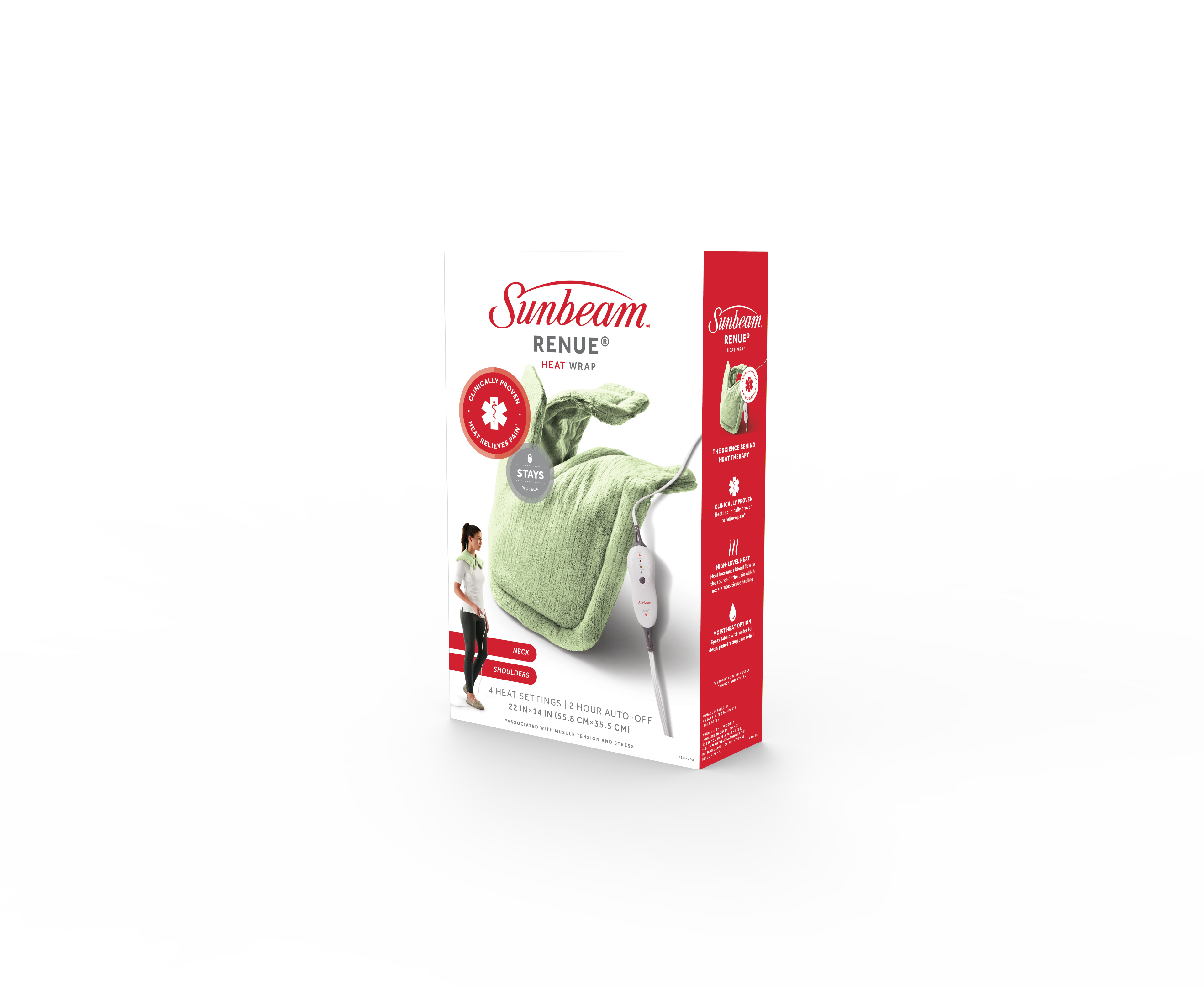 Sunbeam Renue Heat Wrap, Neck and Shoulder Tension Relief Heating Pad, Color Green