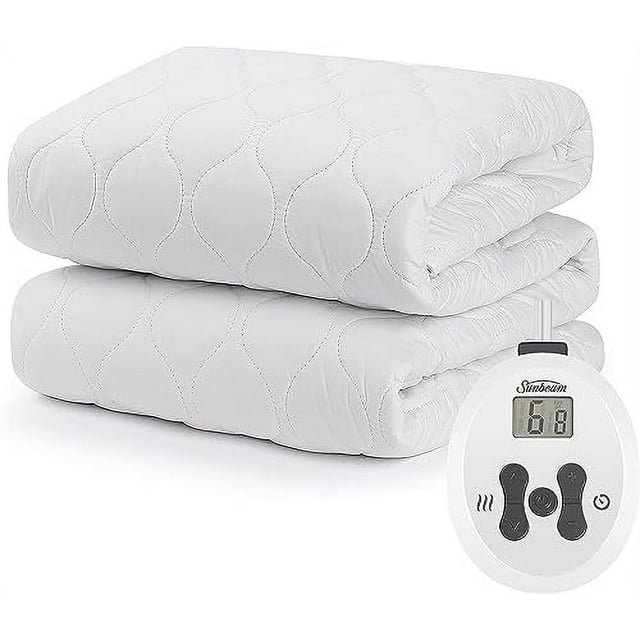 Sunbeam Restful Quilted Water Resistant Heated Mattress Pad Washable Full White