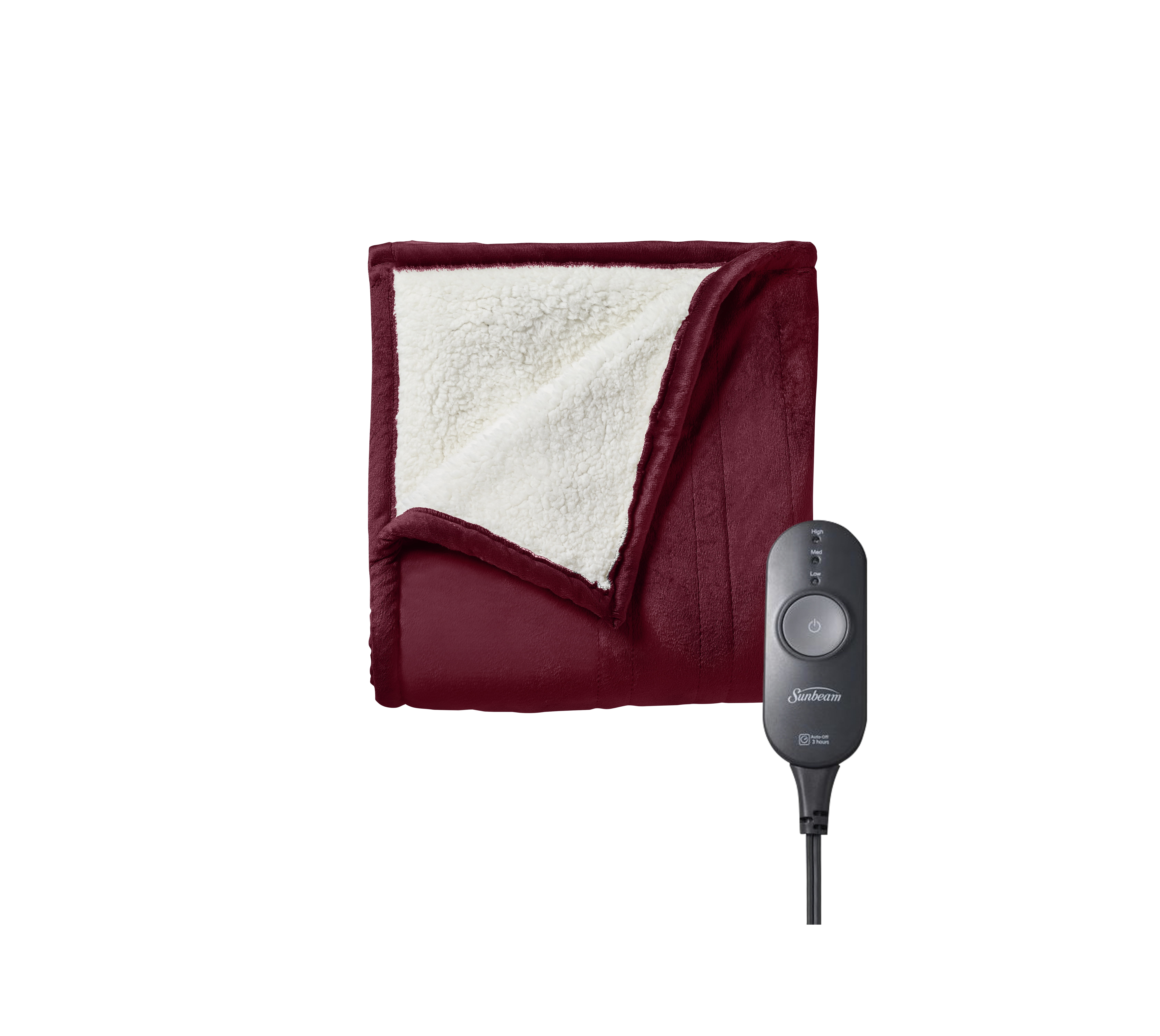 Sunbeam Reversible Sherpa/Royal Mink Heated Throw, 50” x 60”