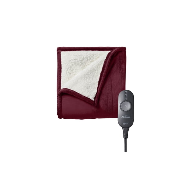 Sunbeam Reversible Sherpa/Royal Mink Heated Throw, 50 x 60