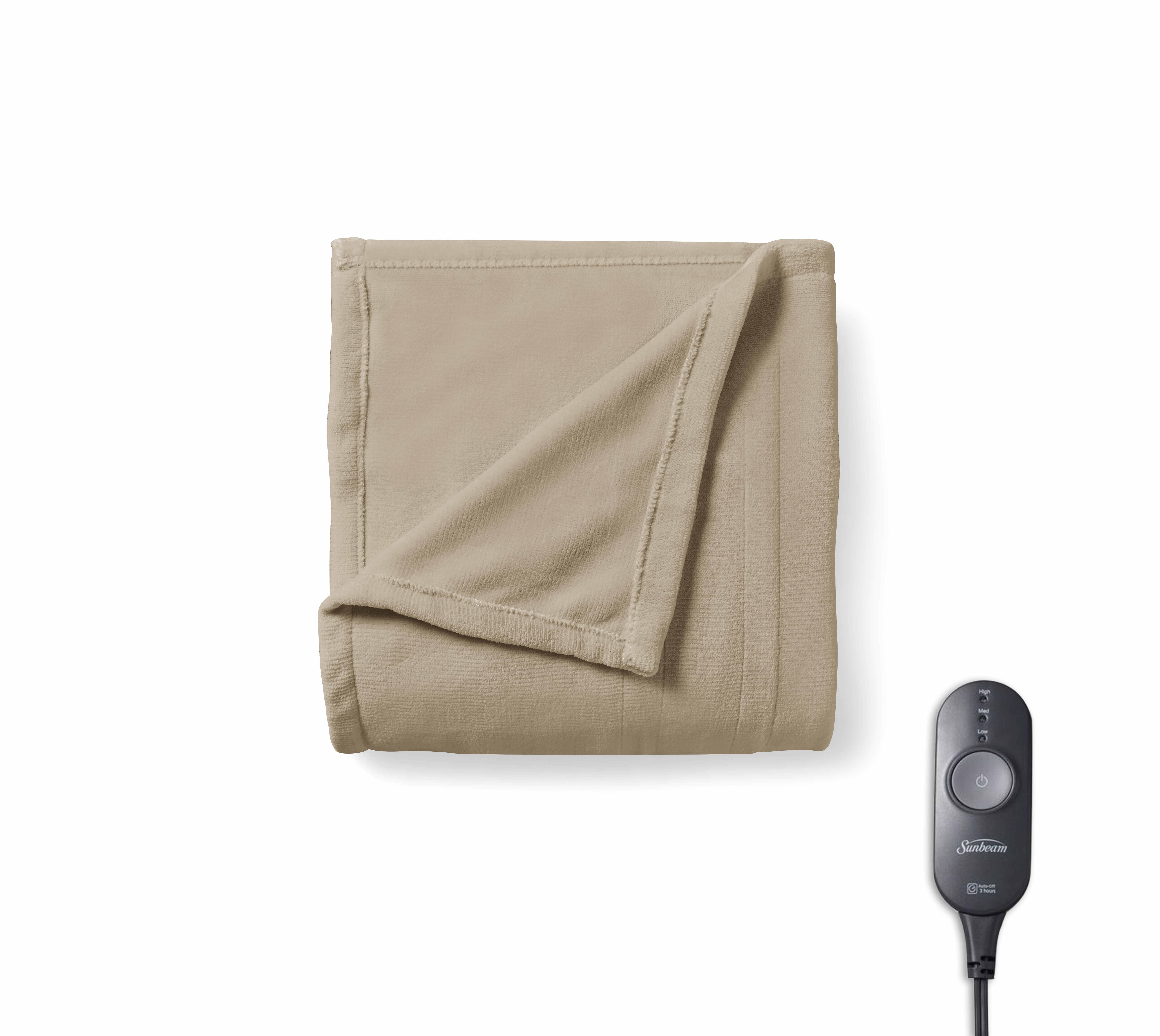 Sunbeam Royal Luxe Dove Gray Heated Throw Blanket  Adjustable Heat Settings