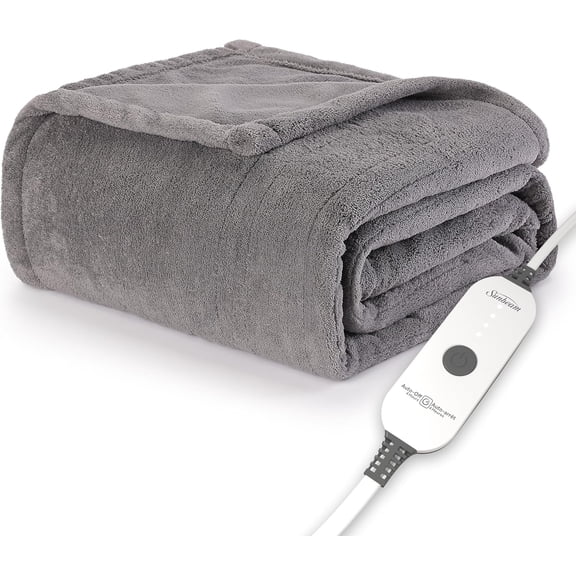 Sunbeam Royal Luxe Dove Grey Heated Personal Throw Blanket Adjustable