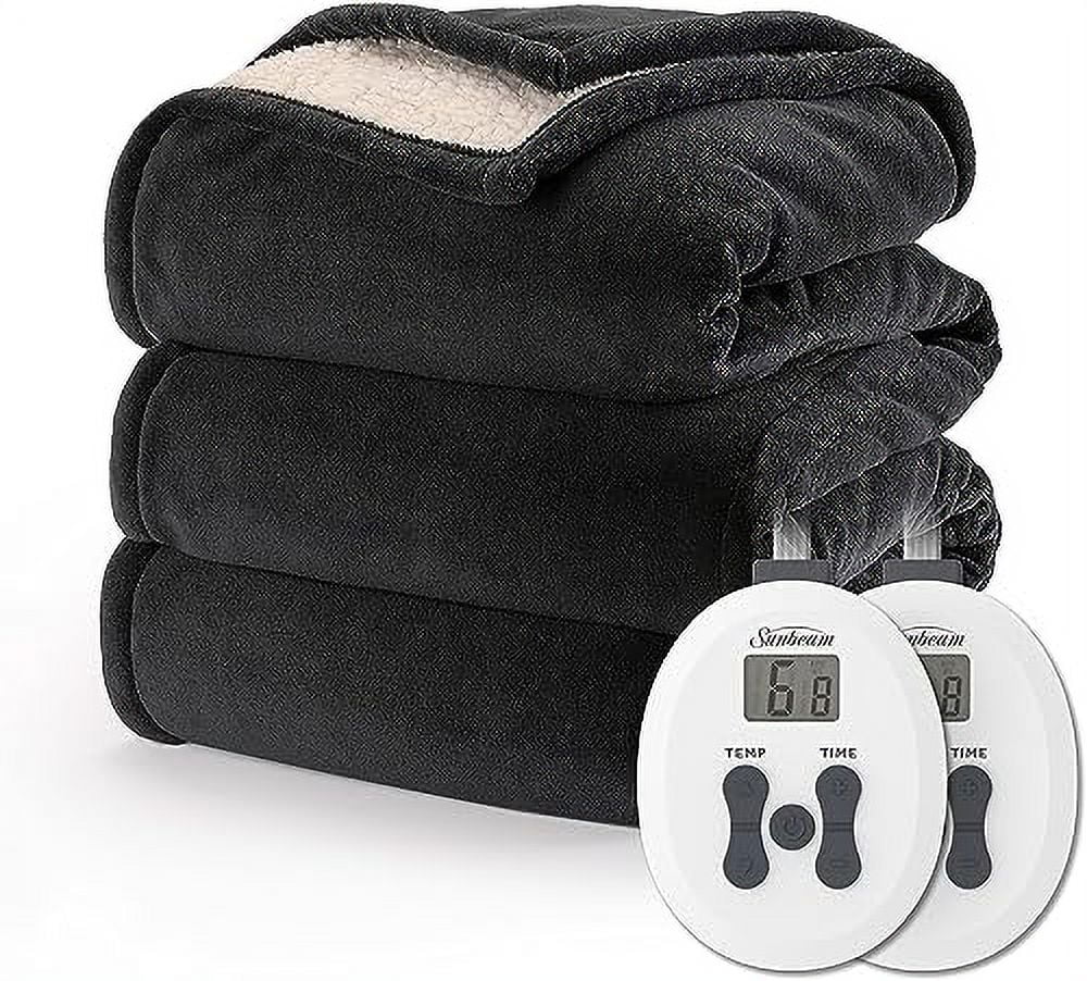 Sunbeam Royal Luxe Sherpa Night Fog Heated Blanket Machine Washable