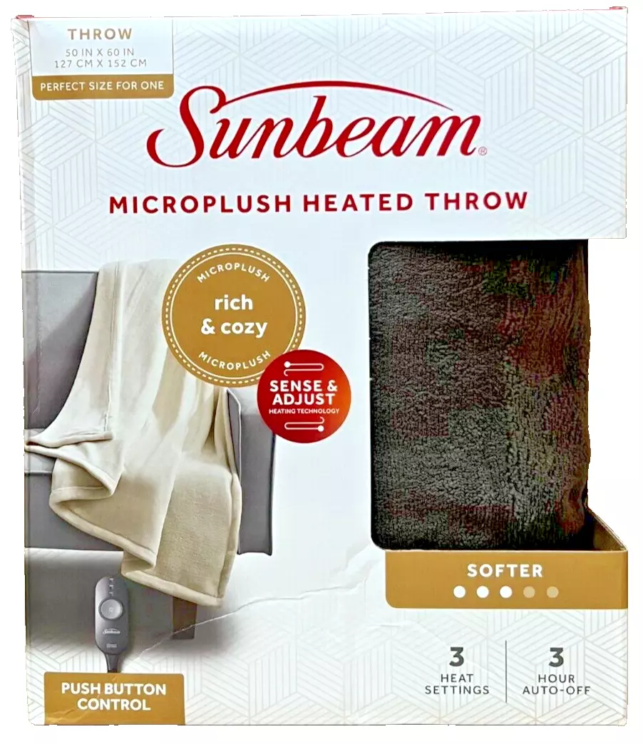 Sunbeam Royal Luxe Walnut Heated Personal Throw / Blanket, Cozy-Warm, Adjustable Heat Settings