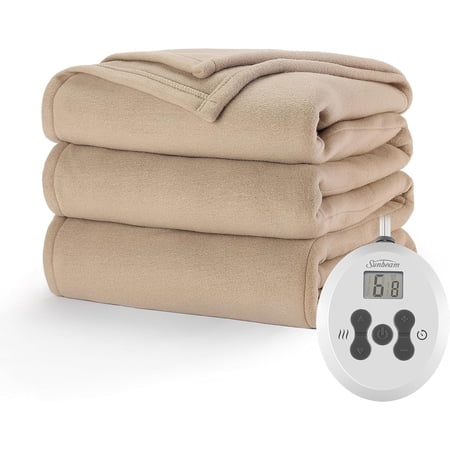 Sunbeam Royal Ultra Fleece Heated Electric Blanket Full Size, 84" x 72", 12 Heat Settings, 12-Hour Selectable Auto Shut-Off, Fast Heating, Machine Washable, Warm and Cozy, Mushroom Full Mushroom