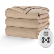 Sunbeam Royal Ultra Fleece Heated Electric Blanket Full Size, 84" x 72", 12 Heat Settings, 12-Hour Selectable Auto Shut-Off, Fast Heating, Machine Washable, Warm and Cozy, Mushroom Full Mushroom