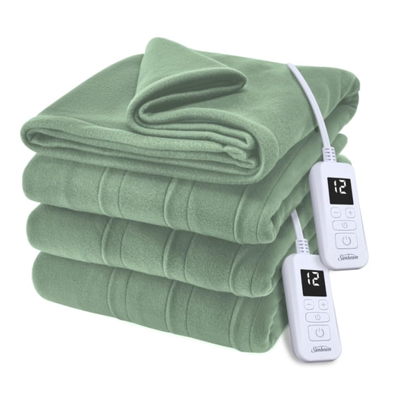 Sunbeam Royal Ultra Fleece Heated Electric Blanket King Size, 90" x 100", 12 Heat Settings, 12-Hour Selectable Auto Shut-Off, Fast Heating, Machine Washable, Warm and Cozy, Matcha