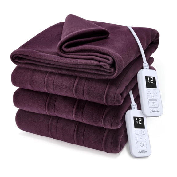 Sunbeam Royal Ultra Fleece Heated Electric Blanket Queen Size, 90" x 84", 12 Heat Settings, 12-Hour Selectable Auto Shut-Off, Fast Heating, Machine Washable, Warm and Cozy, Cabernet